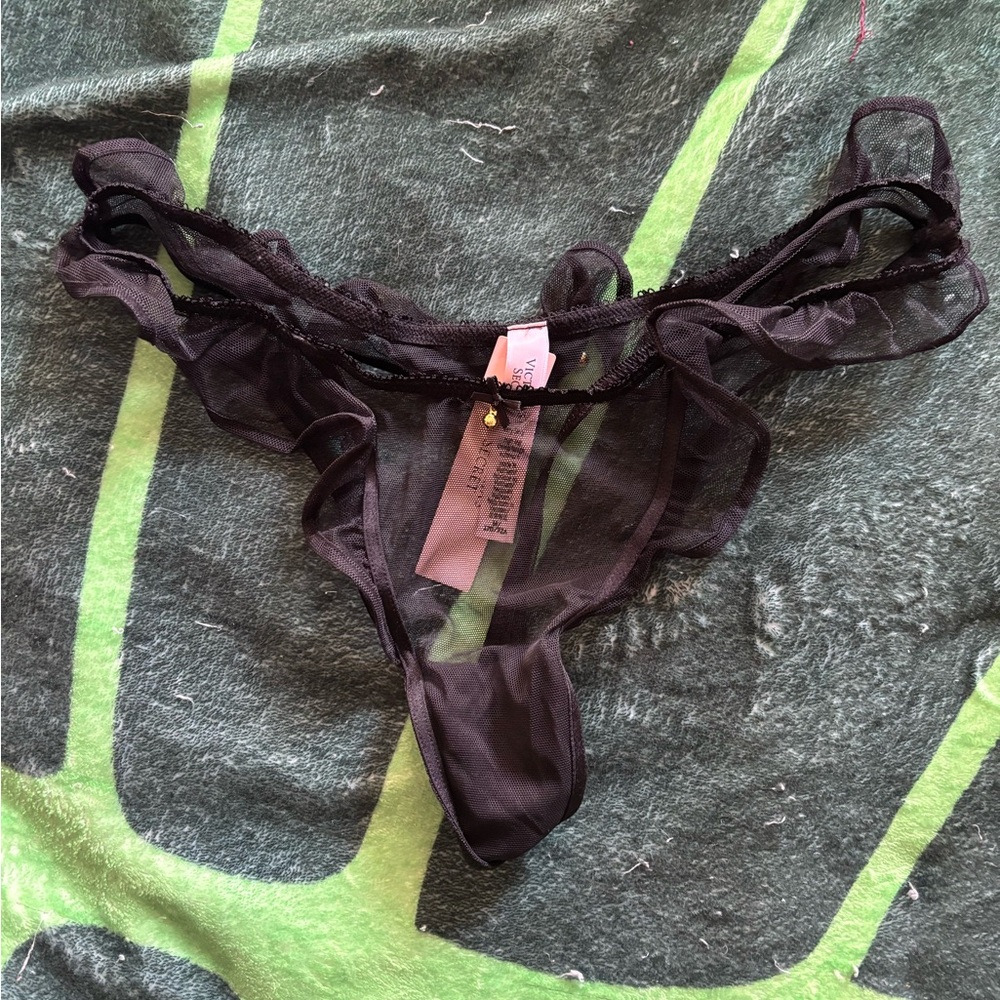 Victoria's Secret Black Sheer Ruffle Thong Panty